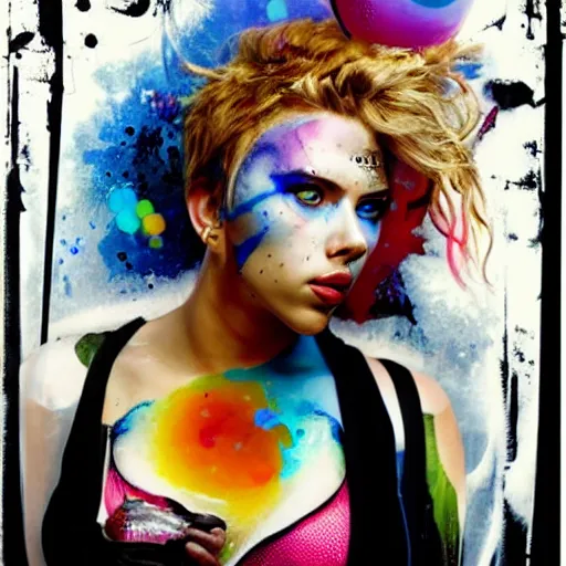 Image similar to scarlett johansson as delirium from sandman, ( hallucinating colorful soap bubbles ), by jeremy mann, by sandra chevrier, by dave mckean and richard avedon and maciej kuciara, punk rock, tank girl, high detailed, 8 k