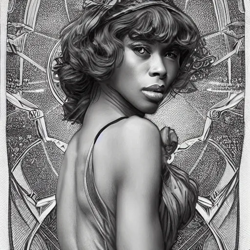 Image similar to amazing lifelike award winning pencil illustration of pepper labeija trending on art station artgerm Greg rutkowski alphonse mucha cinematic