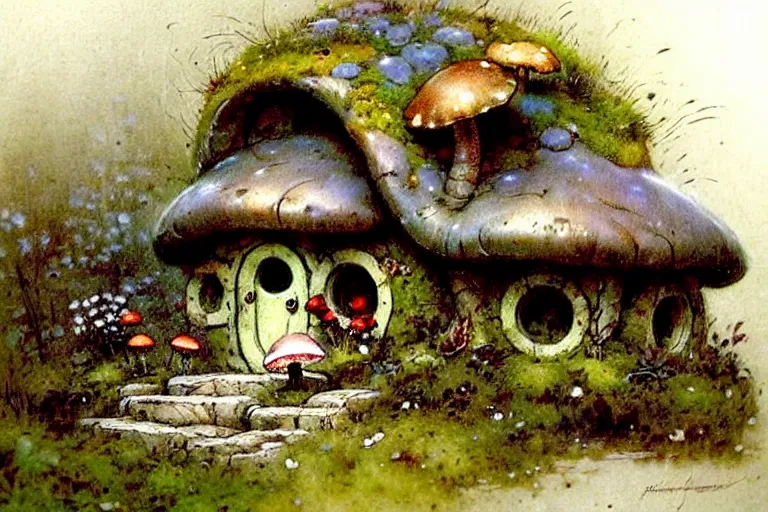 Image similar to (((((1950s flower moss and mushroom covered hobbit house . muted colors.))))) by Jean-Baptiste Monge !!!!!!!!!!!!!!!!!!!!!!!!!!!