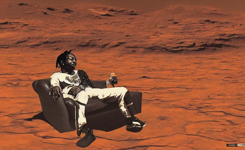 Image similar to Lil Uzi Vert chilling on Mars, planetary digital art of Lil Uzi Vert