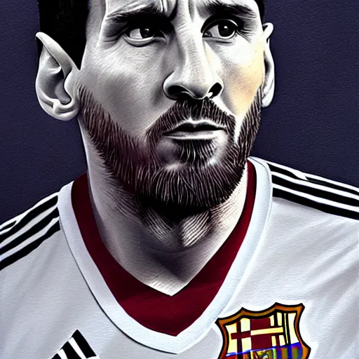 Image similar to lionel messi looking angry, intricate, elegant, highly detailed, digital painting, artstation, concept art, matte, sharp focus, illustration, art by gertrude abercrombie