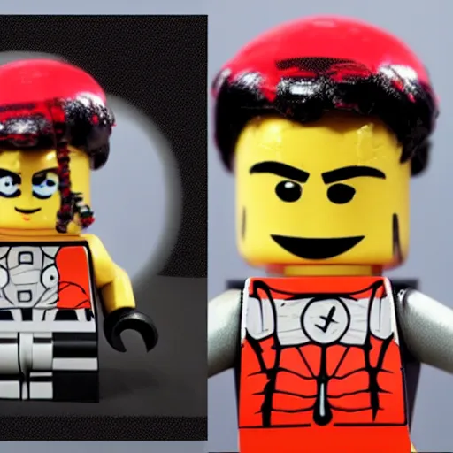 Image similar to miles morales as a lego man with frown,
