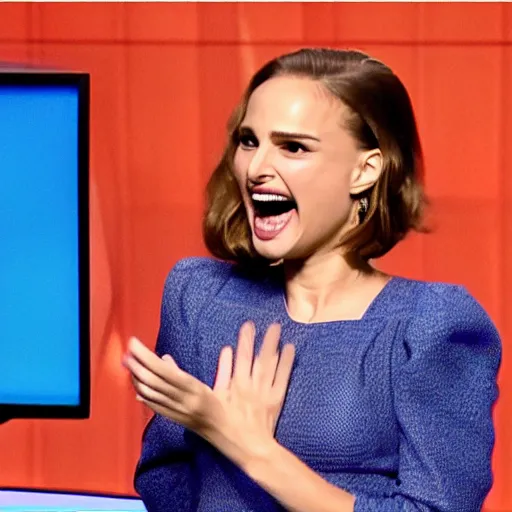Image similar to natalie portman screaming on jeopardy game show