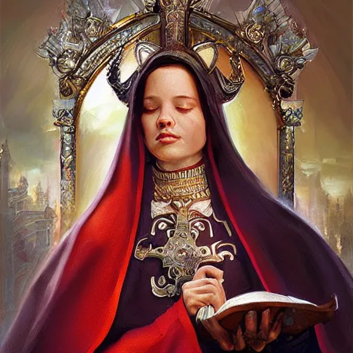 Image similar to female pope, an oil painting by ross tran and thomas kincade