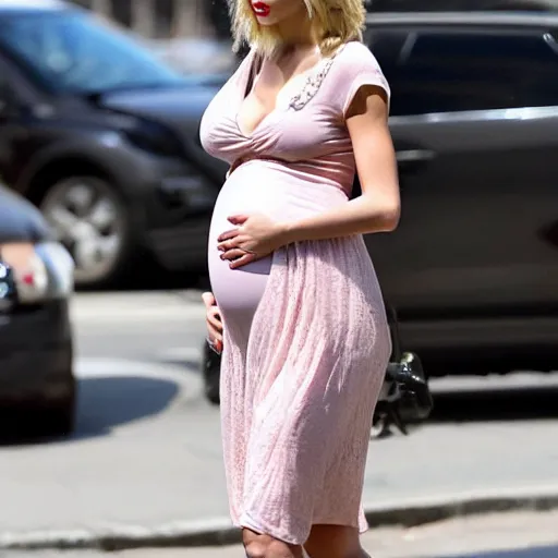 Image similar to taylor swift pregnant walking down the street, realistic very detailed face, photography