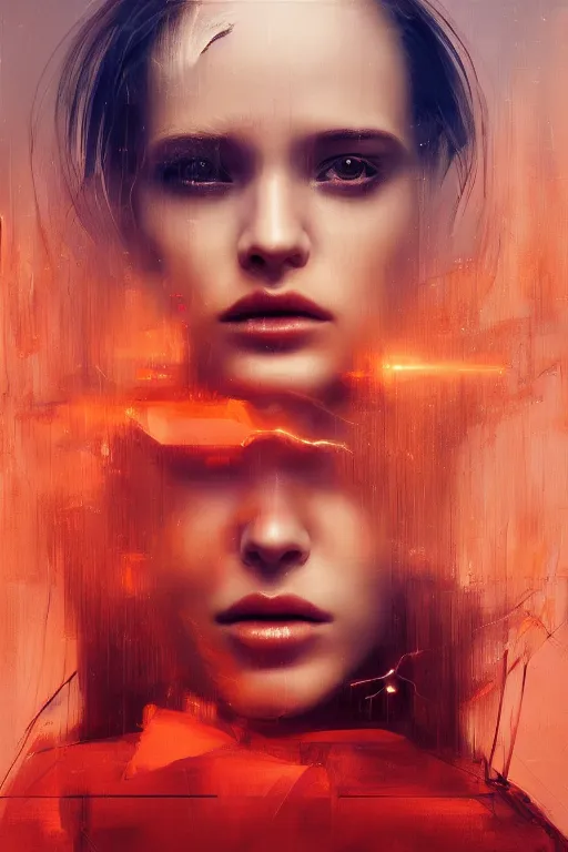 Prompt: 3 d, sci - fi, morning, blonde fashion model face, sun, cinematic, lightning, clouds, vogue cover style, stanley kubrick, light red and orange mood, realistic painting, intricate oil painting, high detail, figurative art, multiple exposure, poster art, 3 d, by tooth wu and wlop and beeple and greg rutkowski