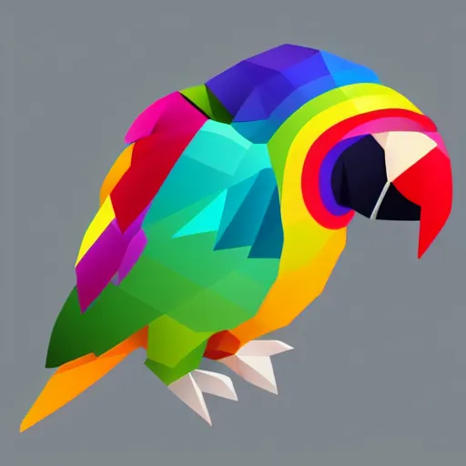 Image similar to isometric vector low poly rainbow parrot icon, white background, cgsociety, volumetric, lighting