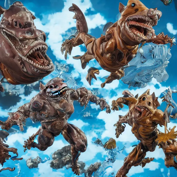 Prompt: jeff koons style street sharks, ultra realistic, concept art, intricate details, serious, highly detailed, photorealistic, octane render, 8 k, unreal engine, art by todd mcfarlane and artgerm and greg rutkowski and alphonse mucha