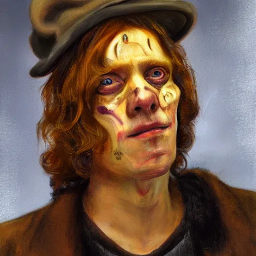 Prompt: a close up of a person with a weird look on his face, a character portrait by robert lenkiewicz, deviantart contest winner, shock art, macabre, concert poster, pre - raphaelite