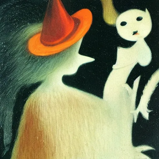 Image similar to by remedios varos, moomin, oil painting, met collection, vintage comics