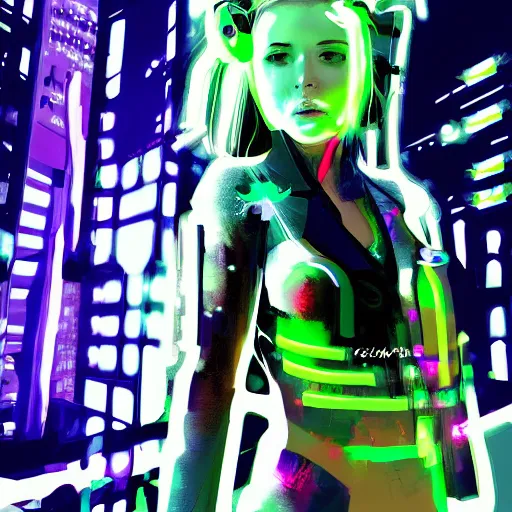 Image similar to cyberpunk girl, neon, digital art