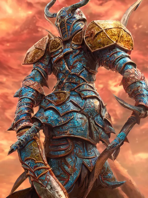Image similar to full body frontview portrait of a warrior in crab armour, d & d character design, designed in blender, 8 k hd, octane render, intricate and highly detailed, coloured with lots of colour, pose, fantasy, sharp focus,