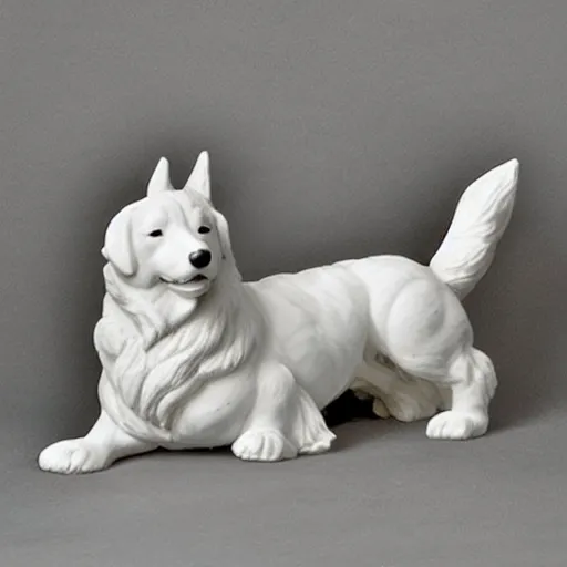 Image similar to statue of a Corgi dog, white marble, studio lighting, by Gian Lorenzo Bernini