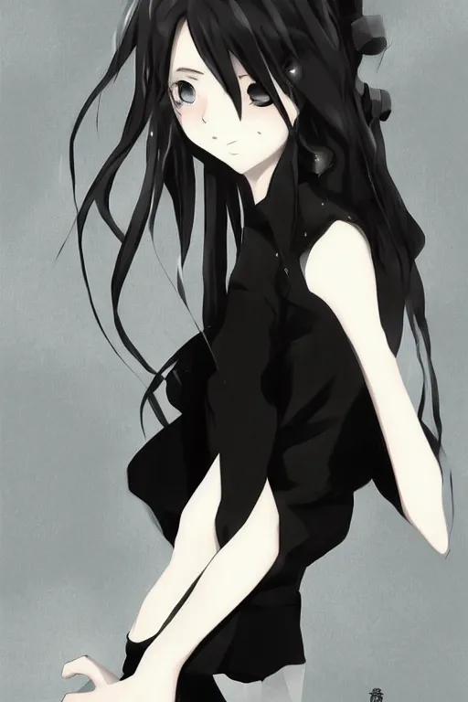 Prompt: anime girl wearing a black dress, anime style, gorgeous face, by makoto shinkai, by wenjun lin, digital drawing, video game art
