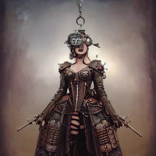 Prompt: by tom bagshaw, ultra realist soft painting of sci fi carnival of curiosities, single steampunk dollpunk warrior in a full body gothic robe, partial symmetry accurate features, very intricate details, focus, curvy, award winning, ultra dense fog