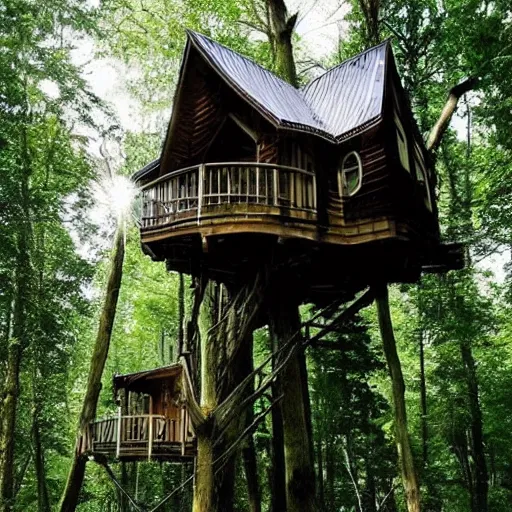 Image similar to treehouse in a forest, dreamy