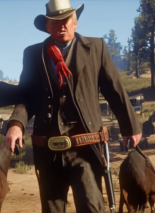 Image similar to film still of donald trump in red dead redemption 2 ( 2 0 1 8 video game )