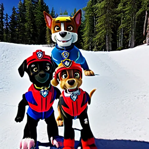 Prompt: paw patrol shredding the gnar