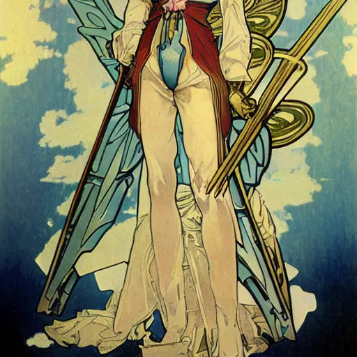 Prompt: anime manga mecha gundam angel angelic portrait by Alphonse Mucha art nuevou