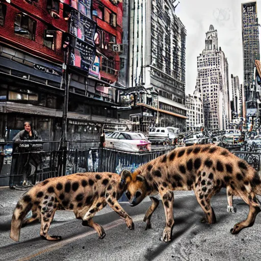 Image similar to Hyena`s attack NYC, Real Event, Realistic, HDR, 8K, Realism,