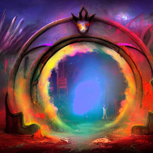 Image similar to colorful portal to another realm, apocalyptic fantasy, mmo, digital art