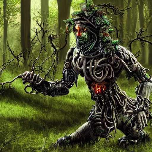 Image similar to druid cyborg in forest