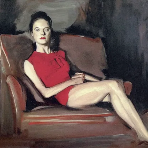 Prompt: an initimate portrait of Brooke Sheilds laying on a couch by the artist John Sargent