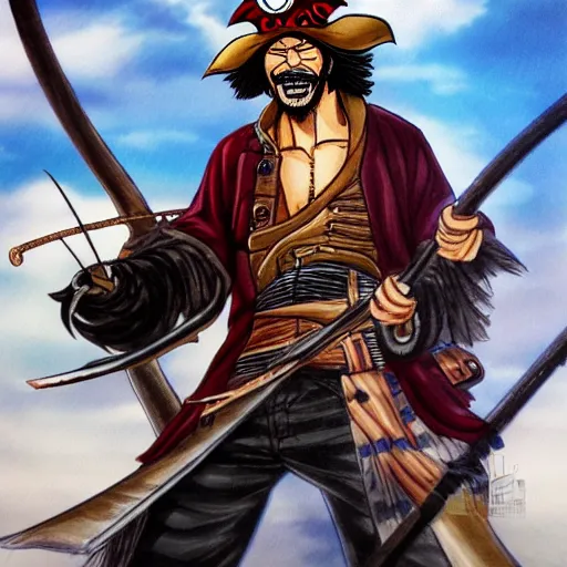 Image similar to oda eiichiro ilustration a pirate on a ship, characterized by oda eiichiro, character art, sharp focus, highly detailed, artstation