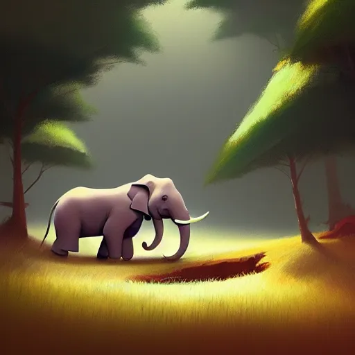 Image similar to goro fujita ilustration a cute elephant walking in the forest, painting by goro fujita, sharp focus, highly detailed, artstation