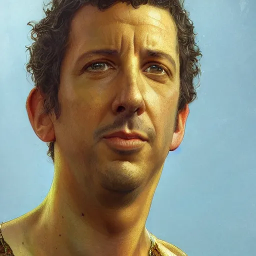 Image similar to Adam Sandler as the true Golden God, divine, angelic, intricate, highly detailed, digital painting, artstation, concept art, sharp focus, illustration, art by greg rutkowski and alphonse mucha