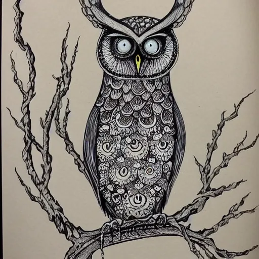 Prompt: ' beautiful detailed intricate weird and twisted owl'
