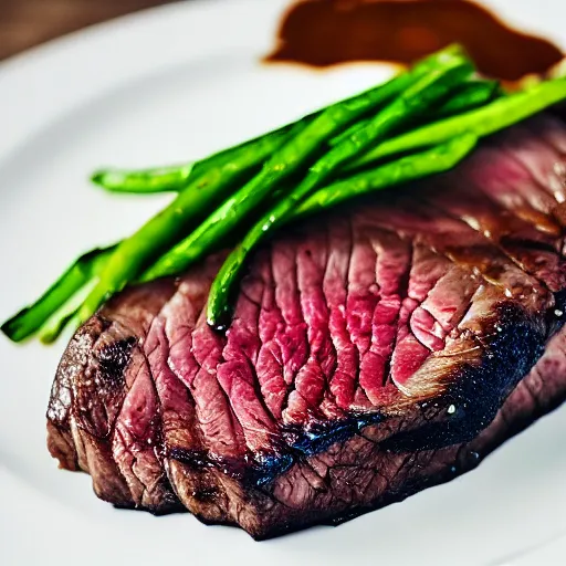 Image similar to A perfectly guitar shaped perfectly cooked rare steak, blue meat, food photography, 35mm, macro