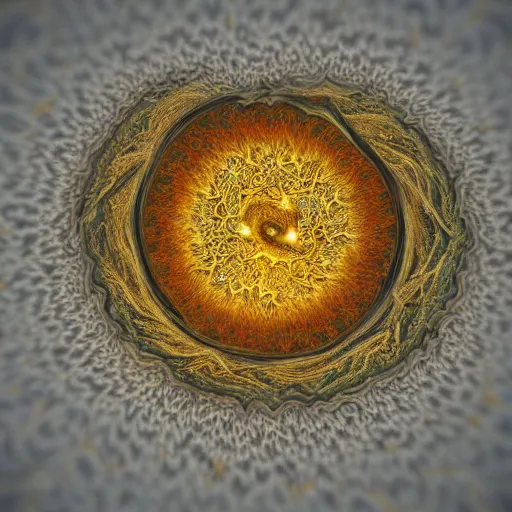 Image similar to human soul, nature, mandelbrot fractal, veins, arteries, eyes, intricate, golden ratio, full frame, microscopic, elegant, highly detailed, ornate, ornament, sculpture, elegant , luxury, beautifully lit, ray trace, unreal, eye fish lens, 3d, PBR, radial symmetry, in the style of peter Gric and Romero Ressendi