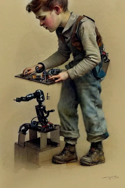 Image similar to (((((1950s a boy working on his robot . muted colors.))))) by Jean-Baptiste Monge !!!!!!!!!!!!!!!!!!!!!!!!!!!