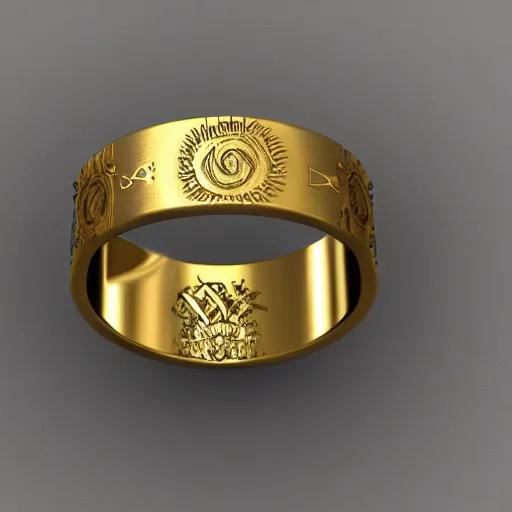 Image similar to the ring from lord if the rings with an imprinted ruler, cm scale imprinted on the inside of the ring, one ring to rule them all, highly detailed, 8 k, trending on artstation, mystic, rpg artwork