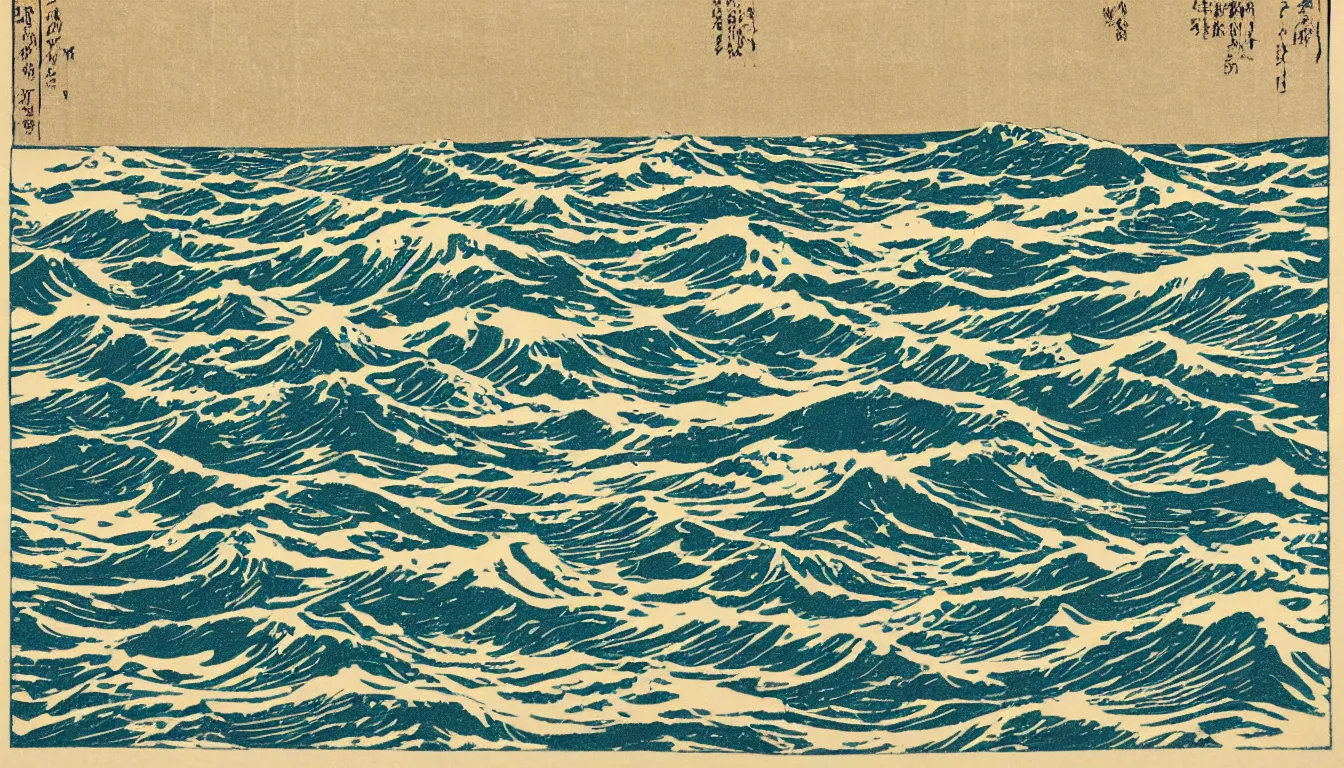 Image similar to ocean swells, woodblock print