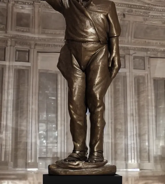 Image similar to a 4 k photorealistic photo medium shot of a bronze statue of donald trump.