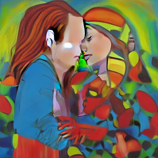 Image similar to love in motion, painting, art by the oakes twins