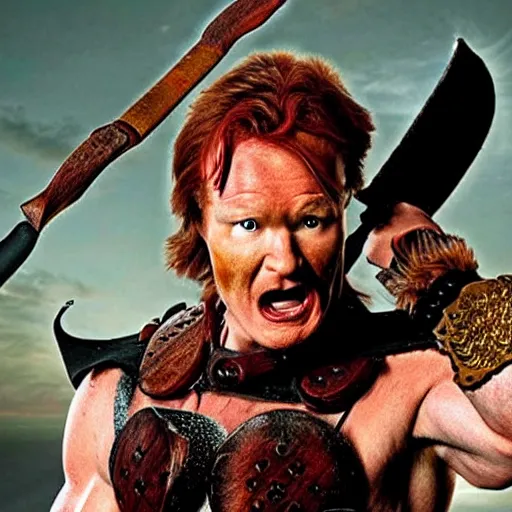 Prompt: Conan O-Brien as a Barbarian, Barbarian Conan O-Brien