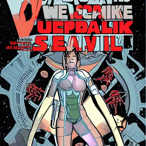 Prompt: woman in sci - fi suit tries to survive an undead outbreak in a dark spaceship, very detailed comic book