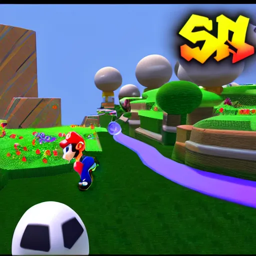 Prompt: Super mario 64 bob-omb battlefield, rendered in unreal engine, hyper detailed