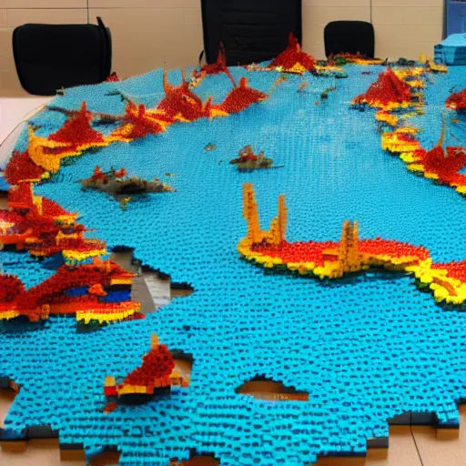Prompt: a huge ocean monsterwave made of lego bricks