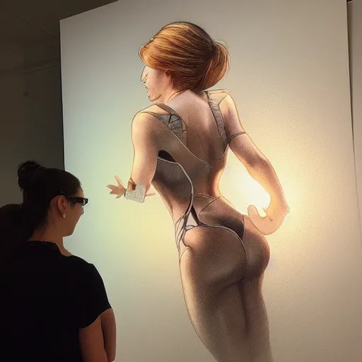 Prompt: Lecturer and her crowd, rear facing, backlit, intricate detailed art by artgerm