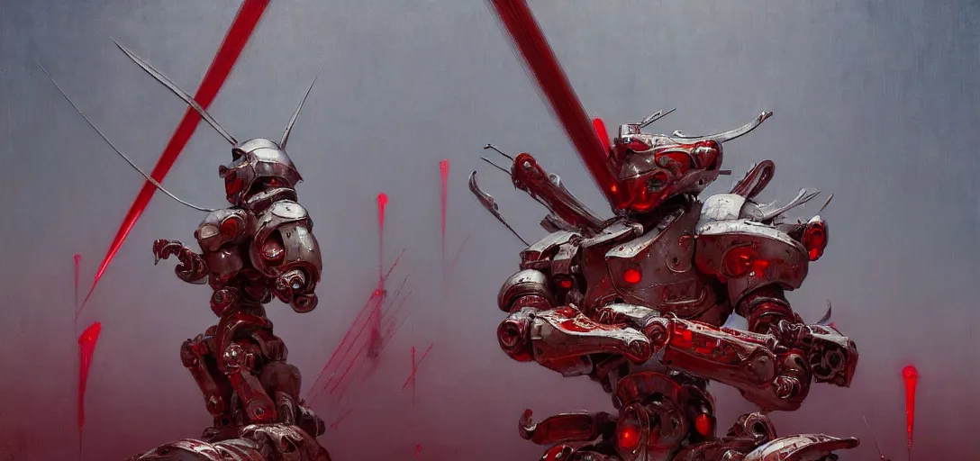 Prompt: only with white, a red samurai futuristic mecha, tokio, a lot of swords, in the style of beksinski, parts by edward hopper, parts by rodcenko, parts by yue minjun, intricate and epic composition, white by caravaggio, insanely quality, highly detailed, masterpiece, red light, artstation, 4 k