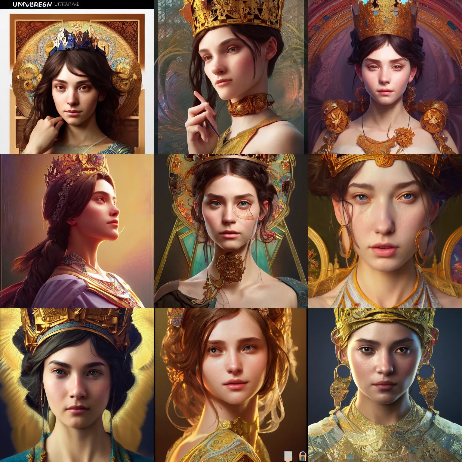 Prompt: 👑 🧊, highly detailed, professional digital painting, unreal engine 5, photorealism, hd quality, 8 k resolution, cinema 4 d, 3 d, cinematic, art by artgerm and greg rutkowski and alphonse mucha and loish and wlop