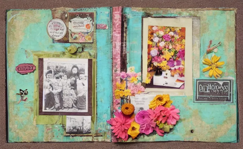 Image similar to retro scrapbook page filled with photos of flowers