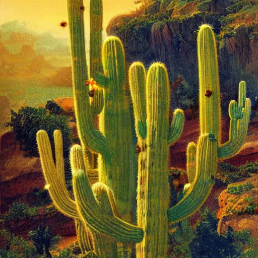 Image similar to flying impressionist island cactus wire, by albert bierstadt and wojciech siudmak, 2 0 megapixels, surrealist