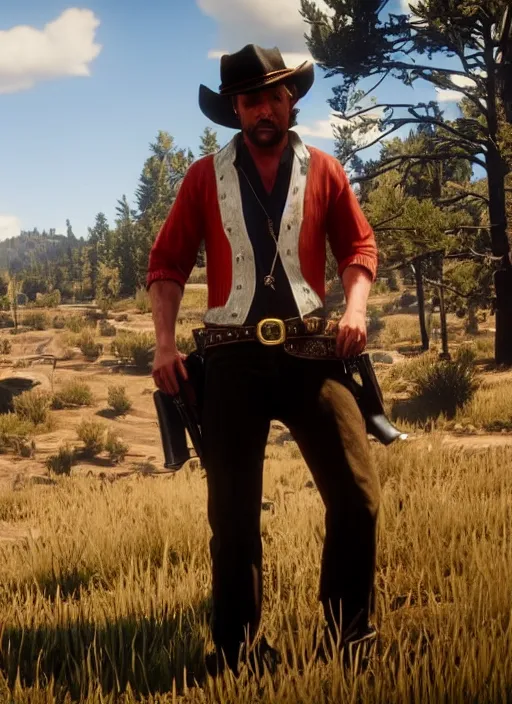 Prompt: film still of shaggy in red dead redemption 2 ( 2 0 1 8 video game )