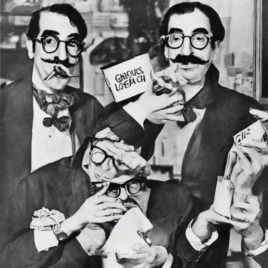 Image similar to advertisement featuring groucho marx on a tin of loose leaf tea