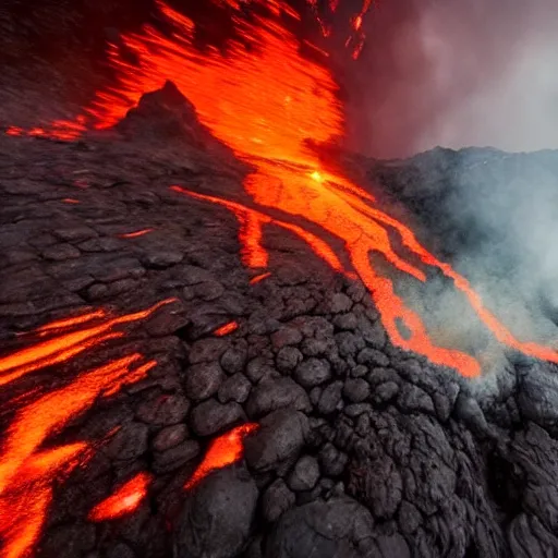 Prompt: gopro footage from hell with lava surrounding